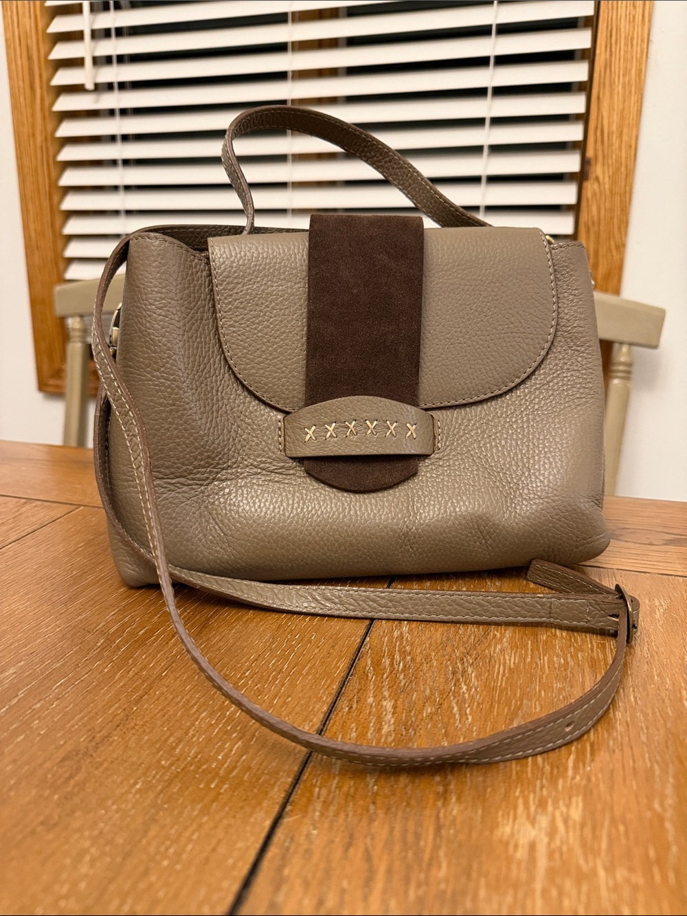 Sundance Genuine Leather Crossbody Bag- Pebble Grey & Brown
